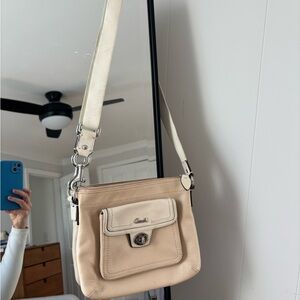 Coach Cream and Beige Pebbled Leather Crossbody